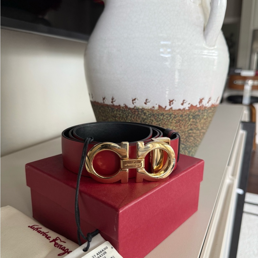 Salvatore Ferragamo Red and Gold Designer Belt